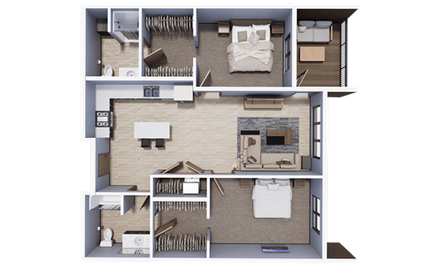 Floor plan for 2 beds, 2 baths, 1144 sqft